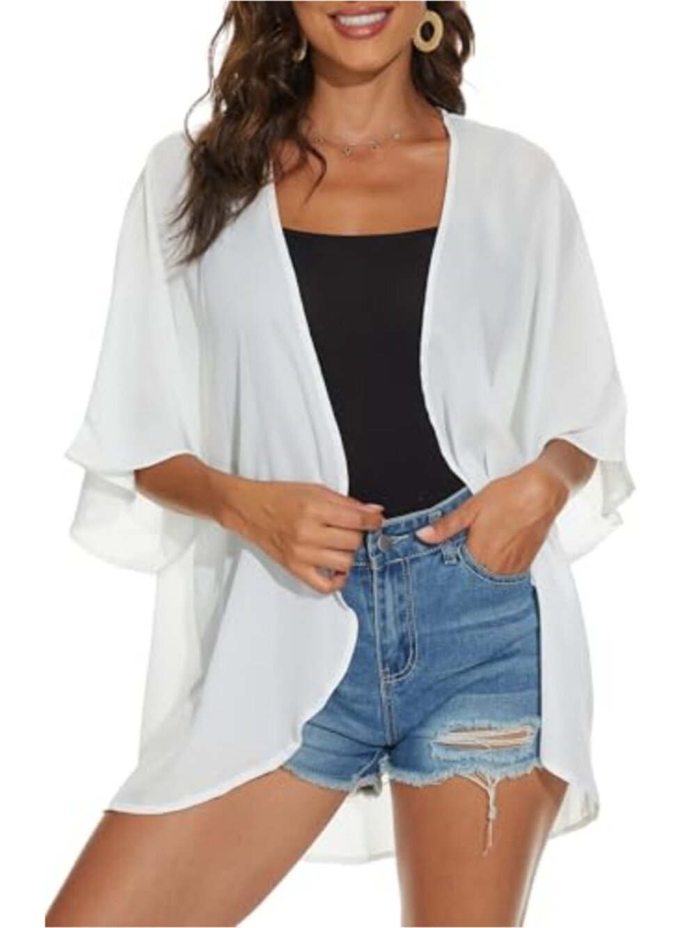 Women's Chiffon Floral Print Kimono Cardigan Swimwear Beach Cover Up